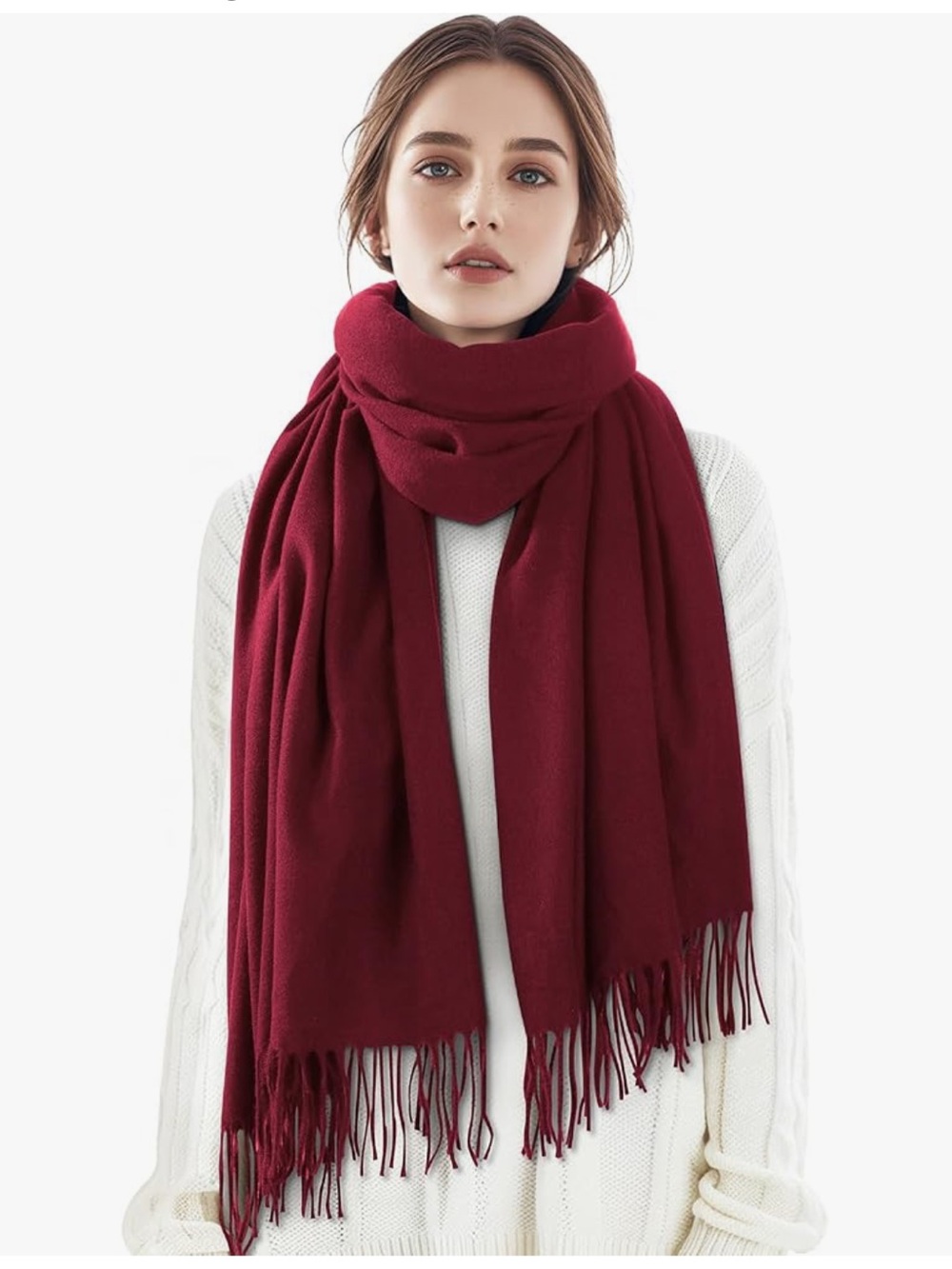 Women's Red Pashmina Scarf Wrap - Classic Winter Shawl C87